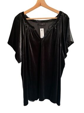 Lane Bryant Top 26/28 Black Velvet Burnout Flutter Sleeve Vamp Goth Whimsigoth